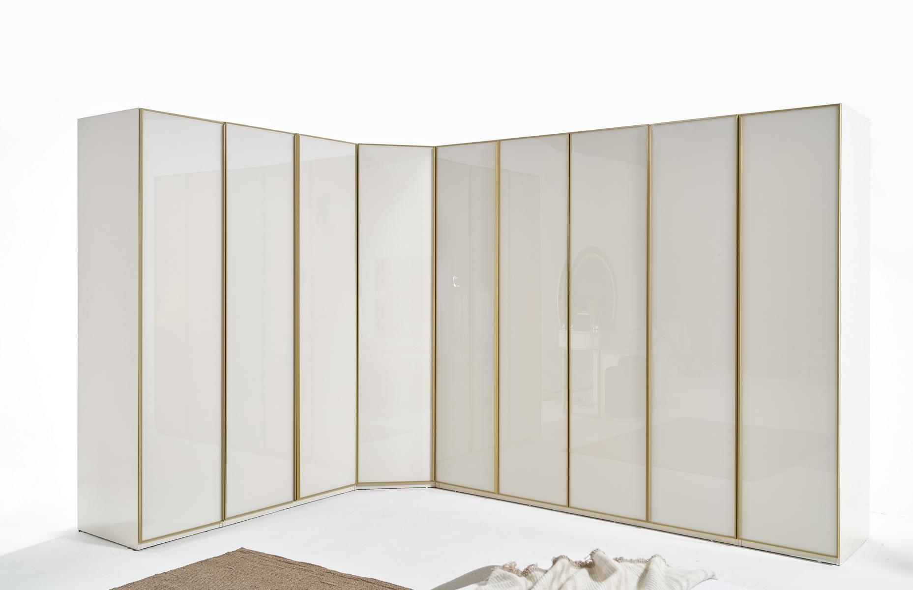 Hochglanz Kleiderschrank Schlafzimmer Schränke Eckschrank Luxus Möbel Gold Beige