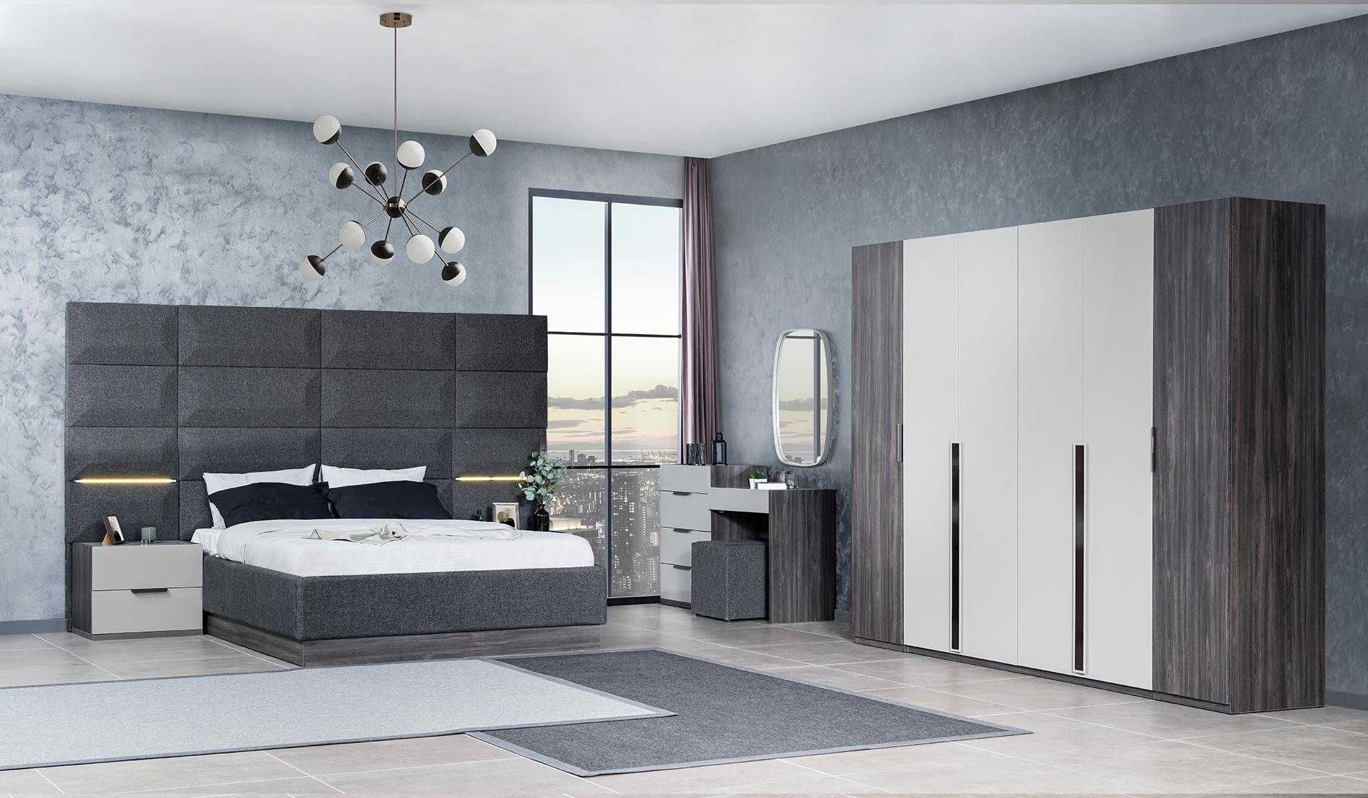 Schlafzimmer Bett Nachttisch Kleiderschrank Kommode mit Spiegel Möbel Set 5tlg