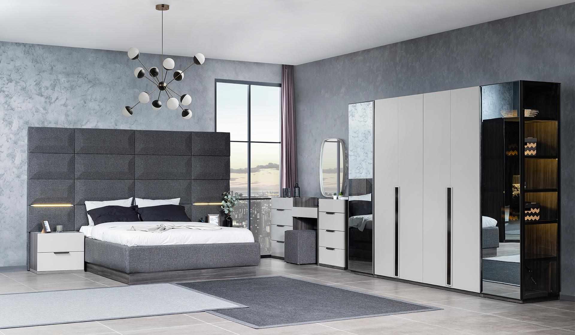 Komplett Schlafzimmer Möbel Set Bett 2x Nachttisch Schminktisch Spiegel 5tlg Neu