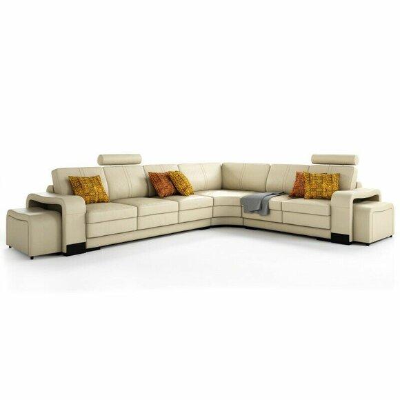 Ecksofa + USB,Polster Sofa Wohnlandschaft Sitz Eck Garnitur Leder Textil FrancoC