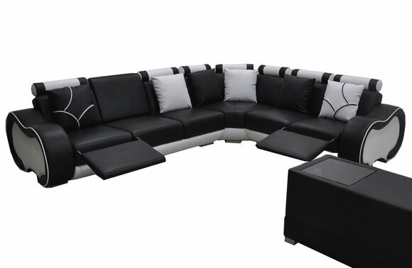 Ecke Leder mit USB Modern XXL Couch Wohnlandschaft Ledersofa Sofa L-Form C4030