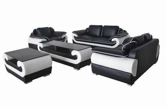 Sofagarnitur + Tisch USB 3+2+1 Sitzer Sofa Couch Garnituren Leder Sofas Polster