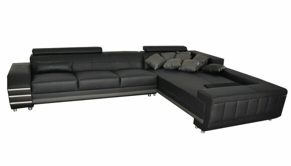 Eck Leder Sofa + USB Polster Sitz Garnitur Wohnlandschaft Design XXL L Form Ecke