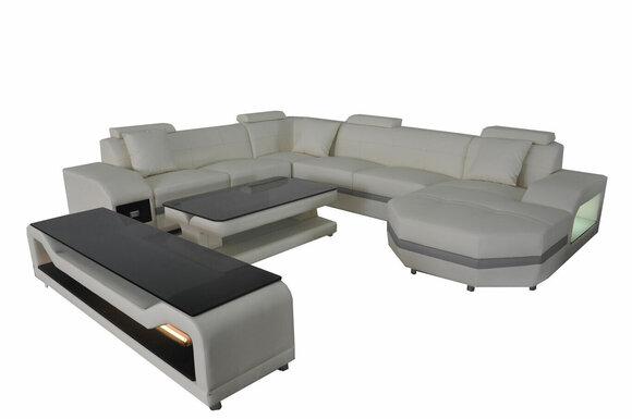 Leder Ecksofa Eckgarnitur Eckcouch Sofa Couch Wohnlandschaft Polster Tisch USB