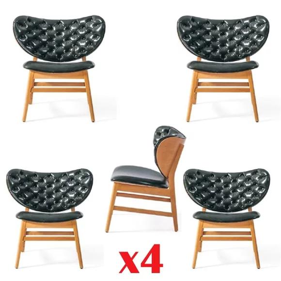 Design Stuhl Set 4x Sessel Massiv Holz Esszimmer Polster Stoff Stühle