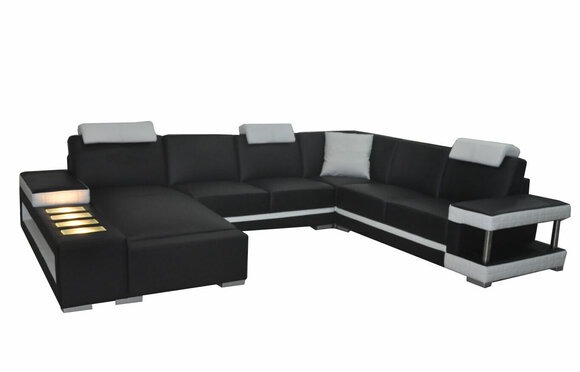 Designer Leder Polster Ecke Sofa mit USB Polster Eck Landschaft Zimmer Big Leder