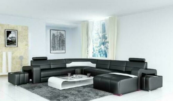 Wohnlandschaft Couch Polster Eck Garnitur Designer Ledersofa Big Sofa USB Neu