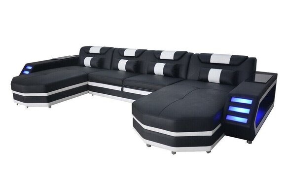Design Leder Polster Sitz Ecke mit USB Leder Polster Landschaft Zimmer Wohn Sofa
