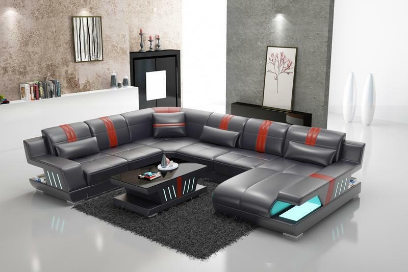 Ecksofa Wohnlandschaft Sofa Couch U Form Polster Couchen Leder Design Beleuchtet