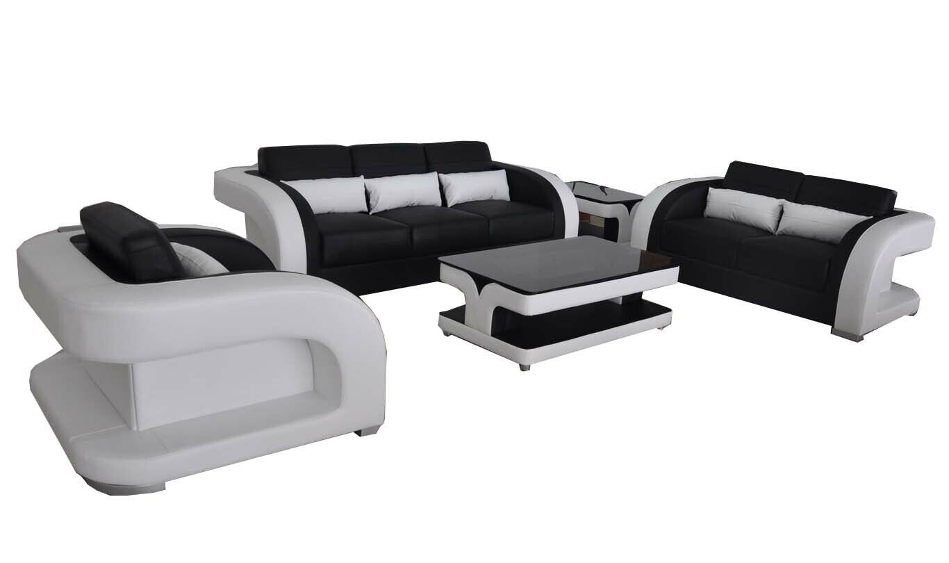 XXL Leder Wohnlandschaft Garnitur Design Modern Sofagarnitur 3+2+1 mit USB+Tisch
