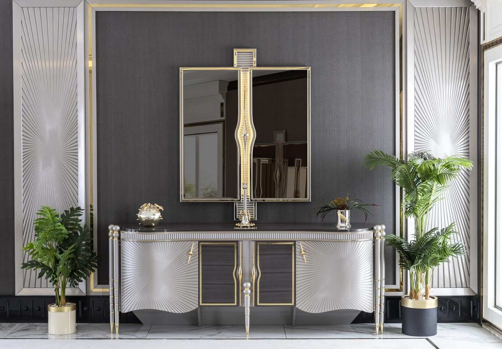 Esszimmer Set Grau Anrichte Schön Spiegel Luxus Design Elegantes Modern 2tlg.