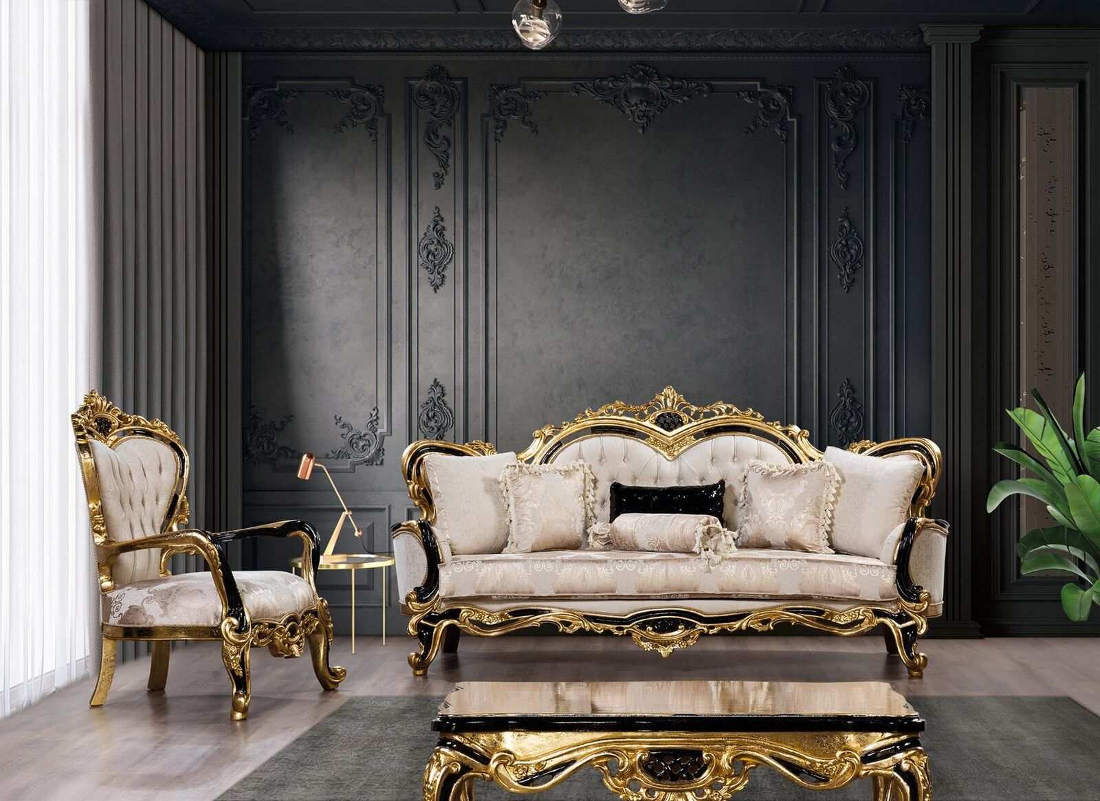 Sofagarnitur Klassische Luxus Sofas Sessel Wohnzimmer set 3+1 Sitz Chesterfield