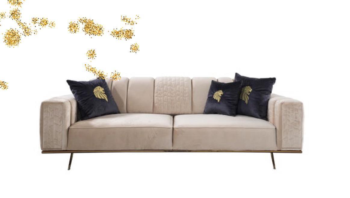 Hochwertige Dreisitzer Sofa 3 Sitzer Luxus Sofas Modern Beige Stoff Möbel Design