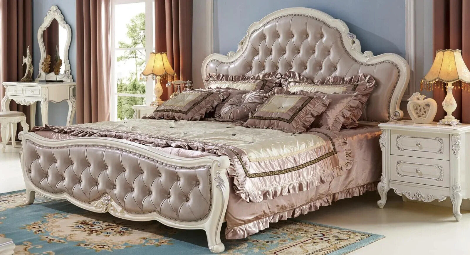 Bett Schlafzimmer Set Design Luxus Chesterfield 2x Nachttische 3 tlg. Sofort