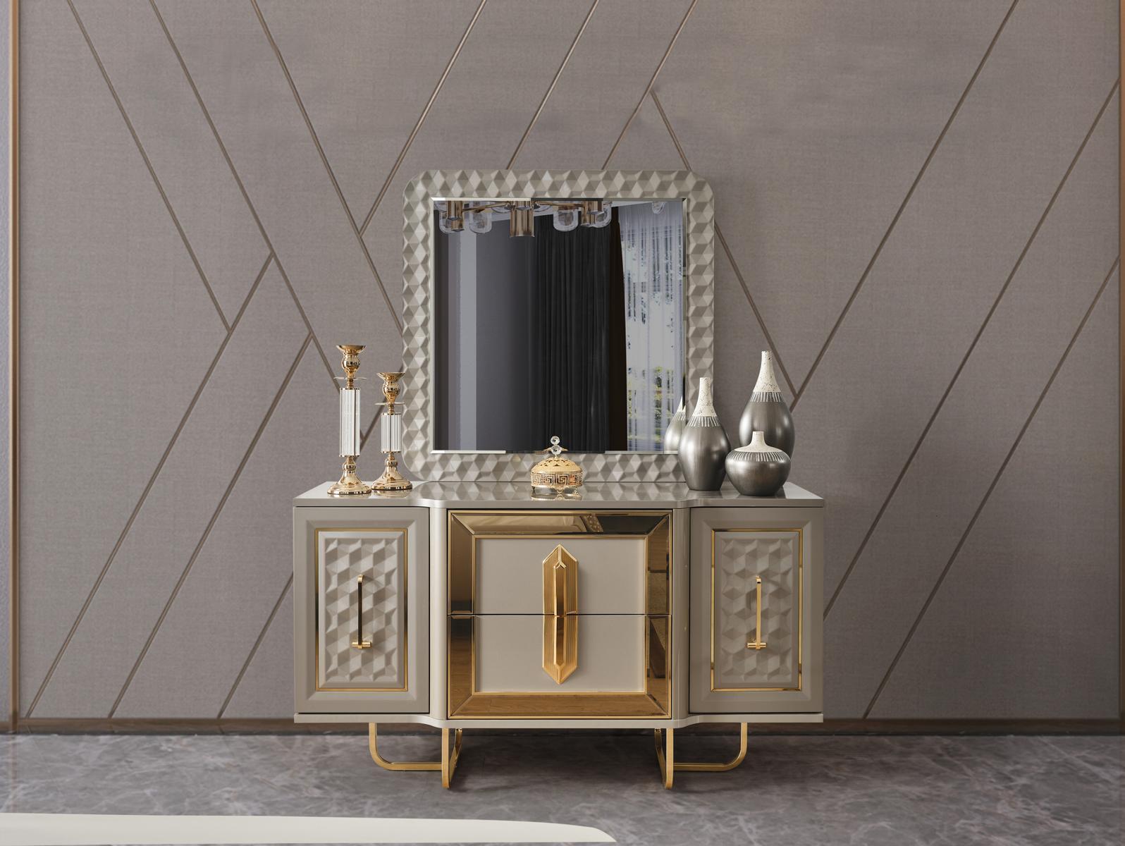 Garnitur Anrichte Spiegel Kommoden Luxus Sideboard Schrank Set Holz
