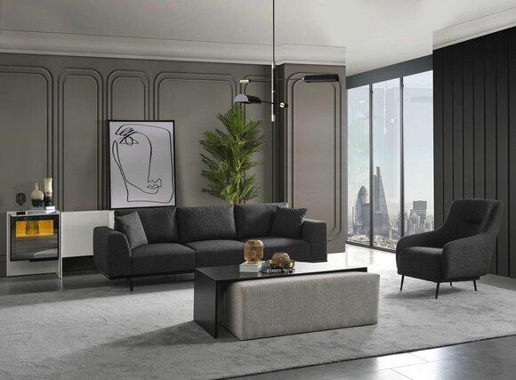 Sofagarnitur Sofa 4 Sitzer Viersitzer Sessel Set Stoff Modern Grau Neu
