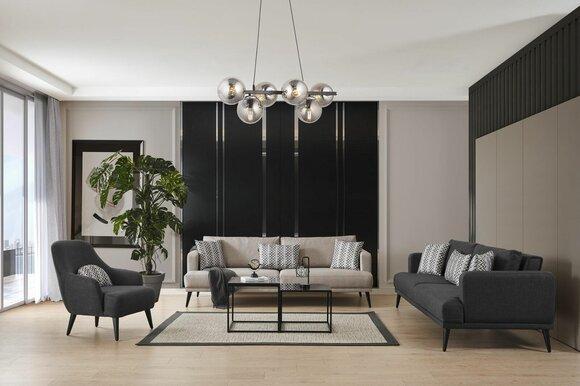 Komplette Couchgarnitur Sofagarnitur 431 Sitzer Grau Stoff Modern Set