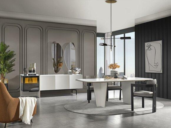 Esszimmer Garnitur Essgruppe Esstisch Luxus Stühle Essecke 5tlg Weiß