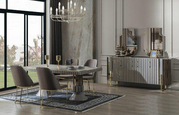 Garnitur Essgruppe Esszimmer Esstisch Luxus Stühle Essecke Grau 7tlg