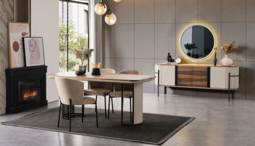 Luxus Essgruppe Esszimmer Essecke Esstisch Stühle 7tlg Holz Weiß Braun