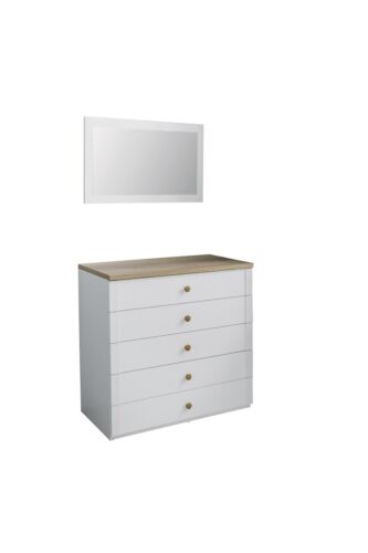 Jugendzimmer Design Modern Kommode mit Spiegel für Mädchen Weiß Neu