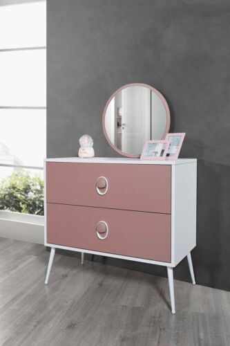 Kommode mit Spiegel für Mädchen Jugendzimmer Design Modern Weiß Neu