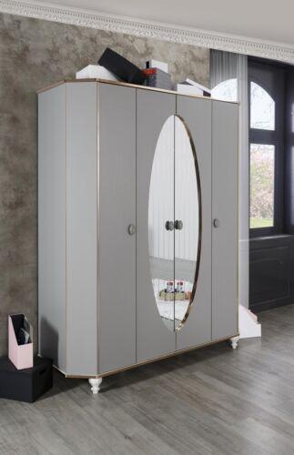 Kleiderschrank Schlafzimmer Schrank Holz Schränke mit Spiegel Gold Grau