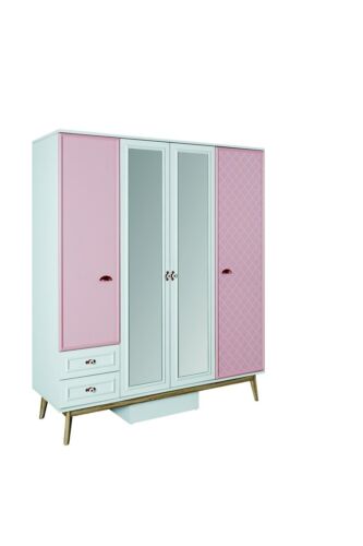 Kleiderschrank Kinderzimmer Schränke Mehrzweck Holz 4 türiger Rosa Schrank