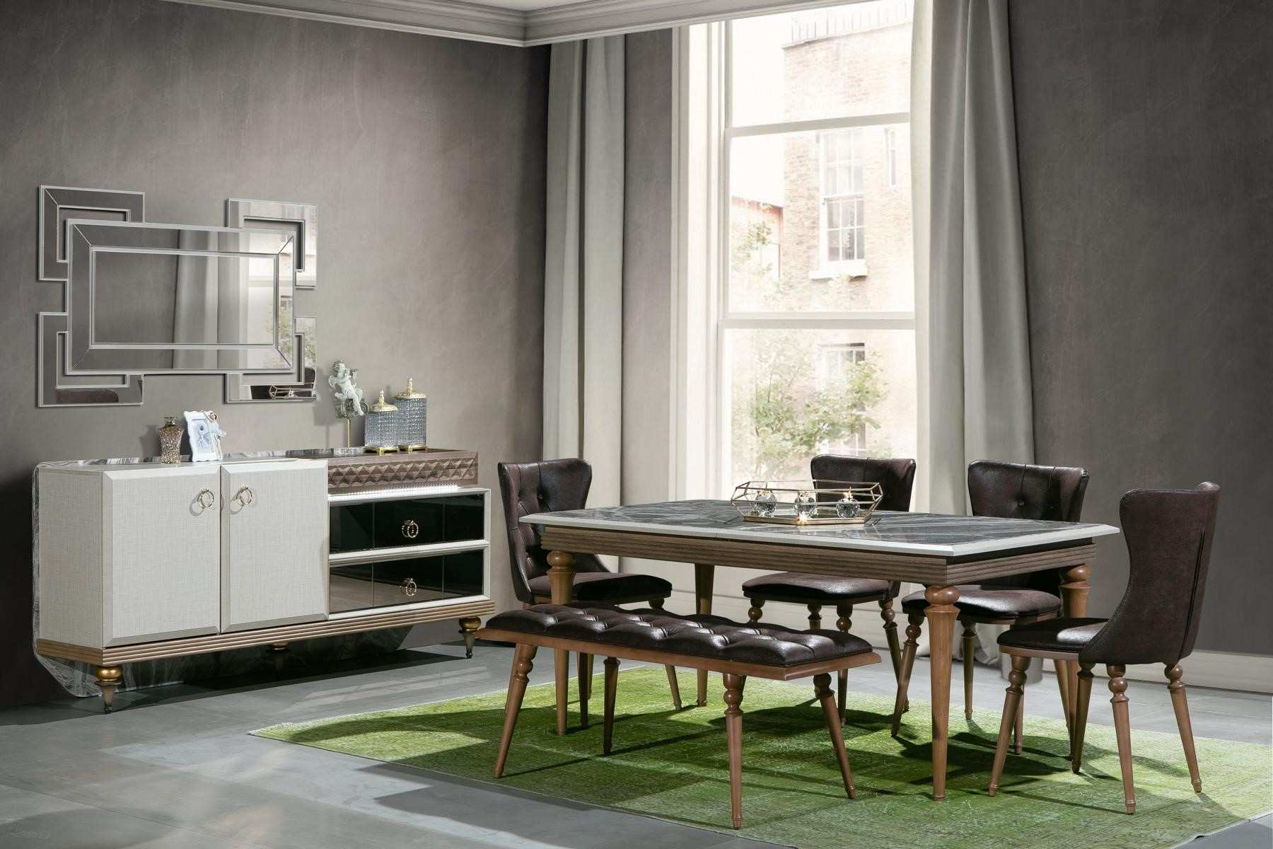 Esszimmer Set Bank Tisch Stühle Essgruppe Tischgarnitur Sideboard 6tlg.