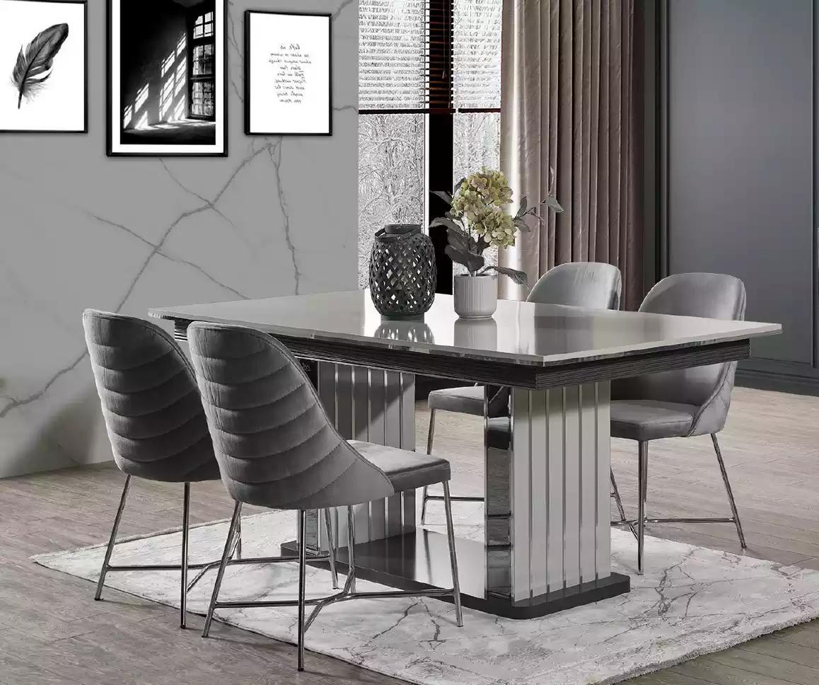 Luxus Esszimmertisch Stühle Essgruppe Holzmöbel Grau Komplette Möbel 5tlg