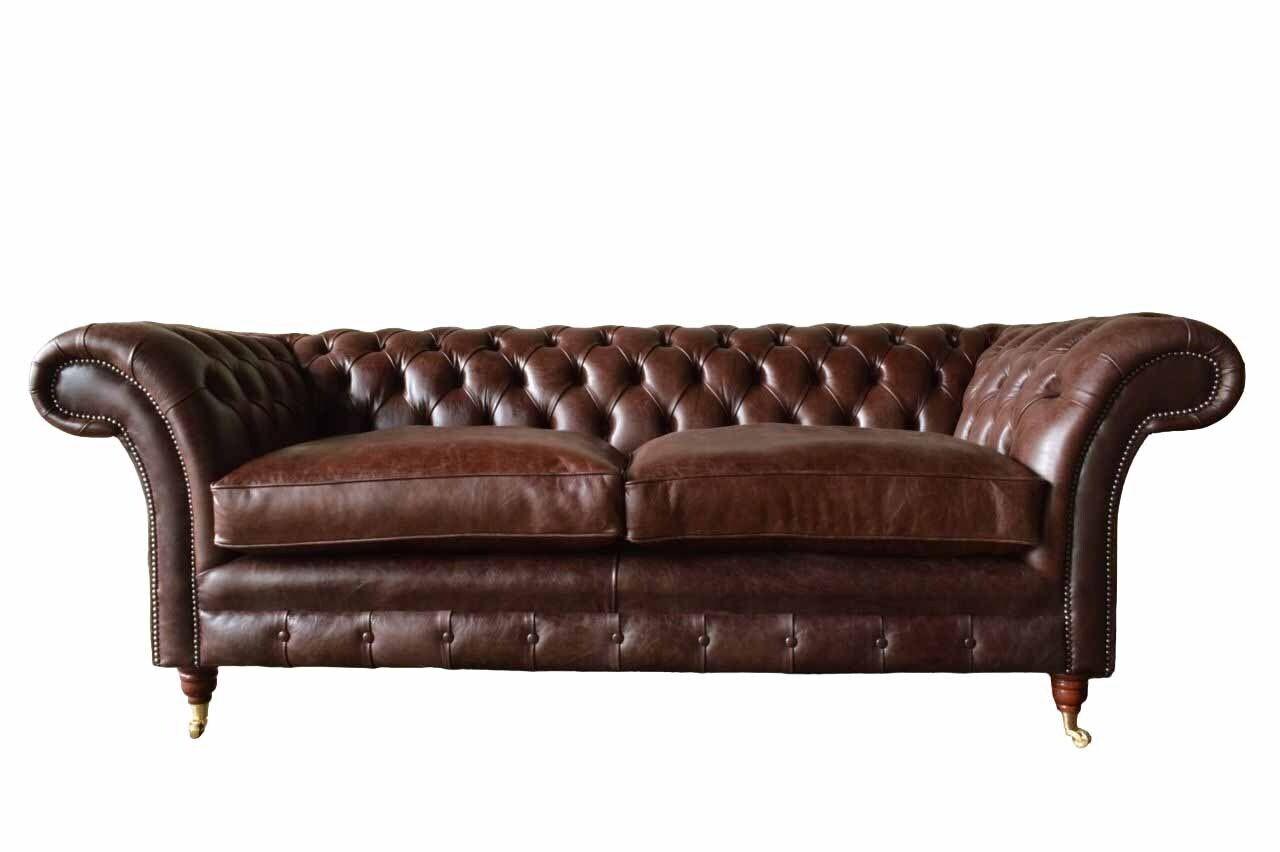 Sofa 3 Sitzer Couch Polster Sofas Couchen Wohnzimmer Chesterfield Leder