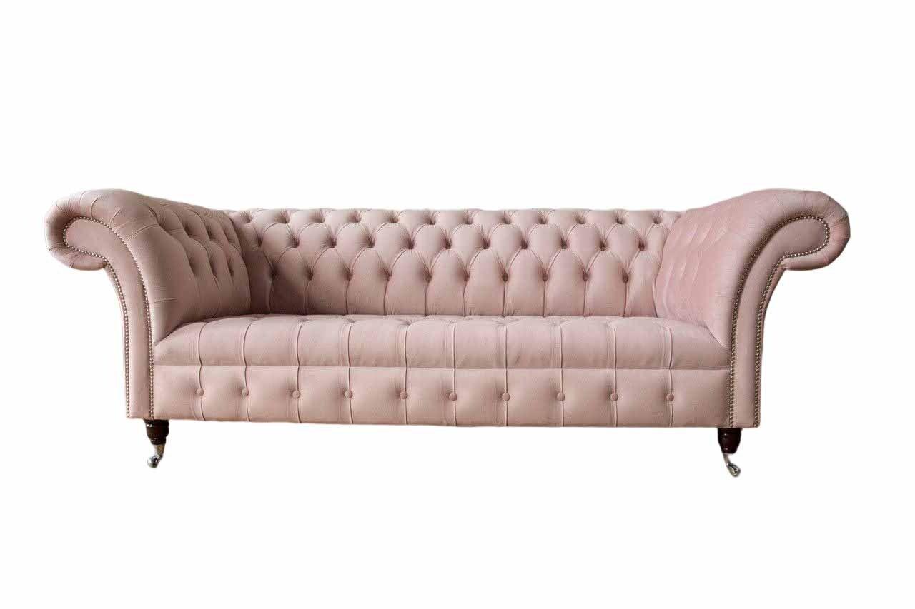 Chesterfield 3 Sitzer Rosa Design Couchen Polster Sofas Stoff Textil