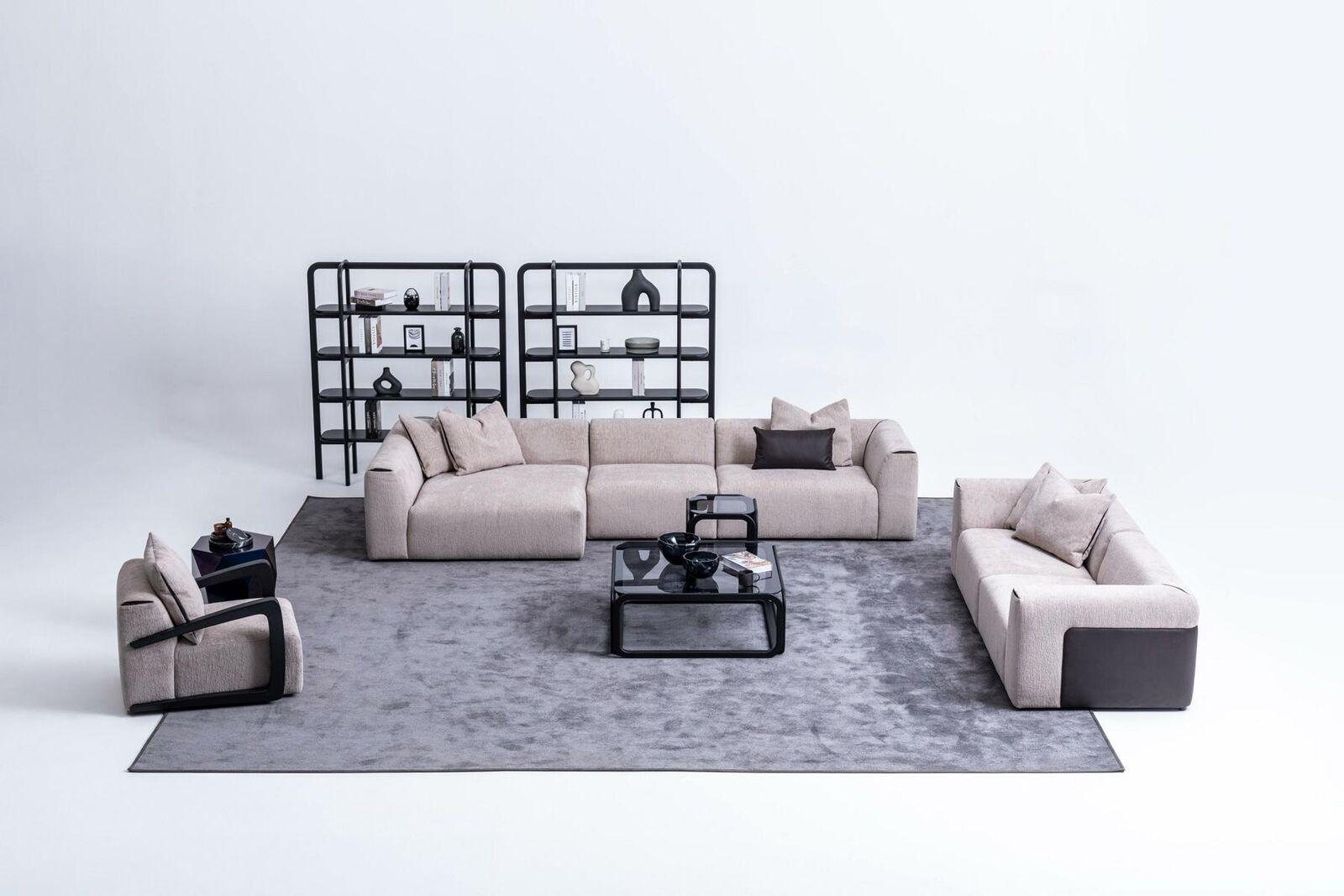 Sitzgruppe Taupe Wohnzimmer Wohnlandschaft Polstermöbel L-Form 3tlg