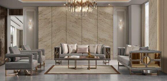 Couchgarnitur Sofagarnitur Dreisitzer Sessel Sofa Couchtisch Grau 5tlg