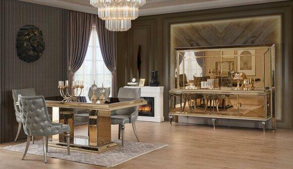 Essgruppe Esszimmer Esstisch Stühle Essecke Gold Holz Luxus Set 8tlg