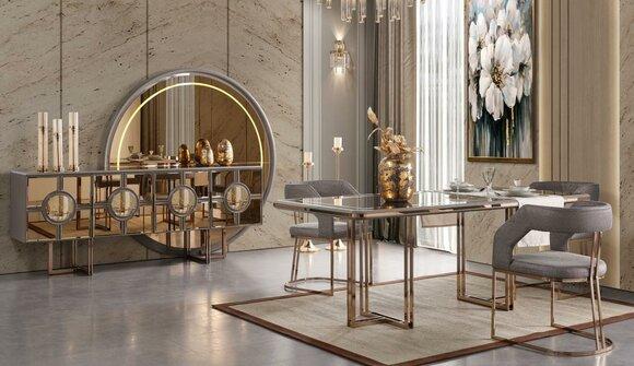 Essgruppe Esszimmer Esstisch Stühle Essecke Gold Holz Luxus Set 8tlg