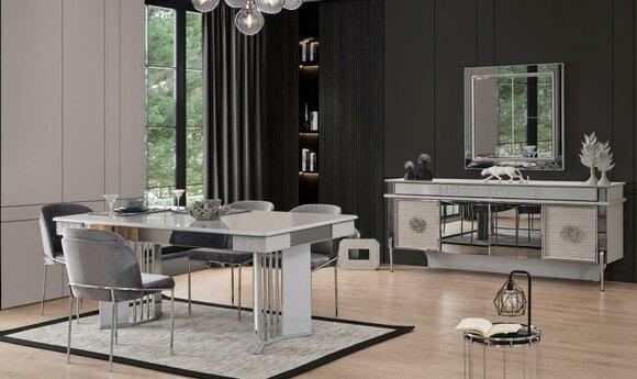 Stuhlgruppe Essgruppe Esszimmer Esstisch Stühle Grau Holz Luxus Set 8tlg