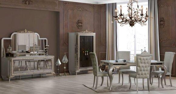 Stühle Garnitur Essgruppe Esstisch Stühle Grau Holz Esszimmer Luxus Set 6tlg