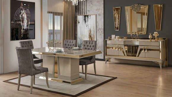 Essgruppe Essecke Esstisch Stühle Grau Holz Esszimmer Luxus Set 9tlg