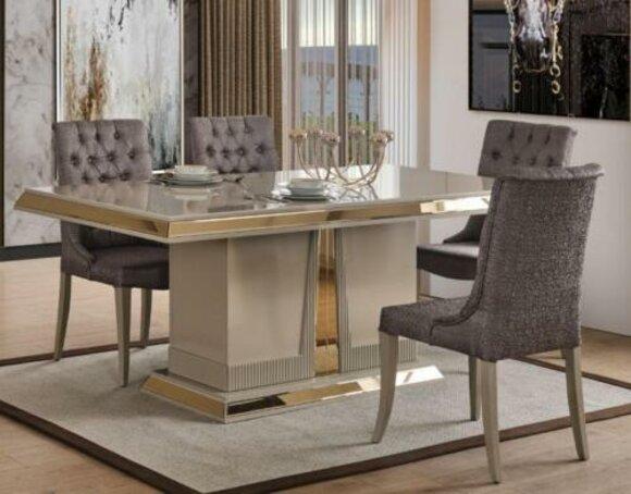 Esszimmer Gruppe Garnitur Sets Esstisch Stühle Grau Holz Luxus Set 7tlg