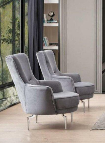 Sessel Ohrensessel Cocktailsessel 1 Sitzer Stoff Grau Moderne Holz Neu