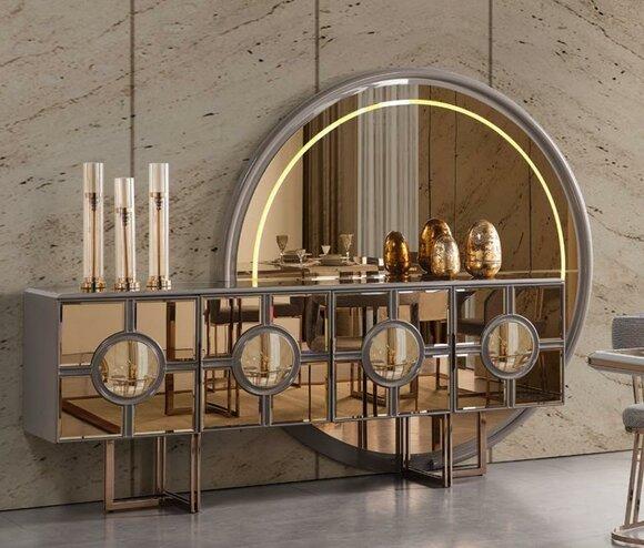 Sideboard Kommode Holz Schrank Luxus Wohnzimmerkommode Gold Spiegel
