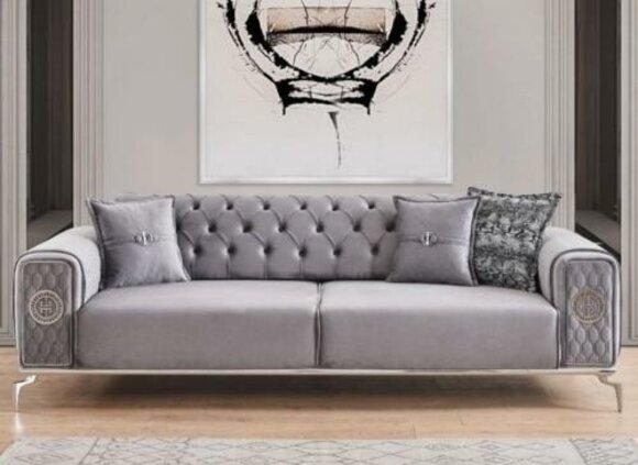 Dreisitzer Stoffsofa Chesterfield Couch Sofa Grau Stoff Polyester Neu