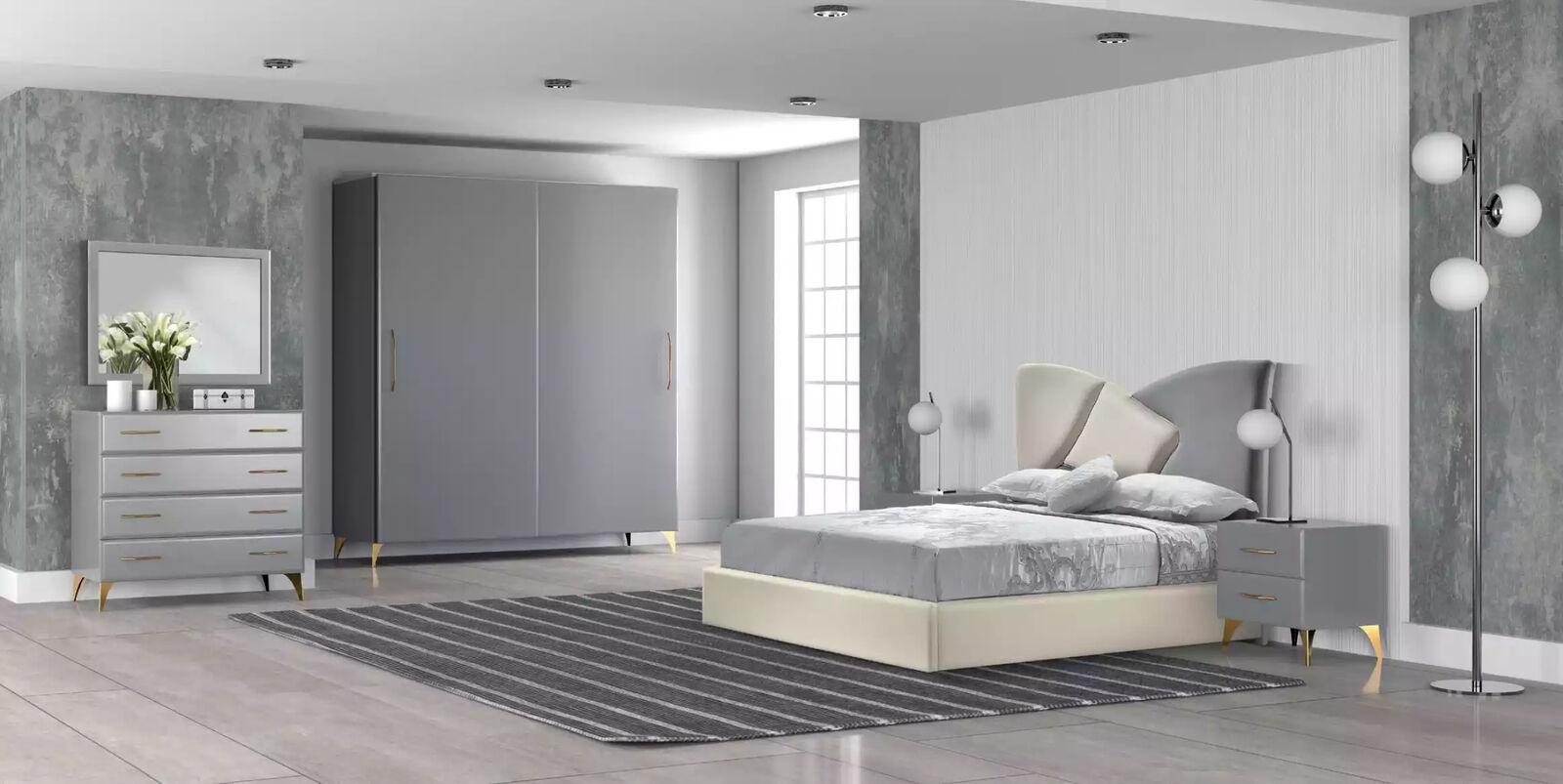 Bett Nachttisch Kleiderschrank Kommode 6 tlg.Design Schlafzimmer Set