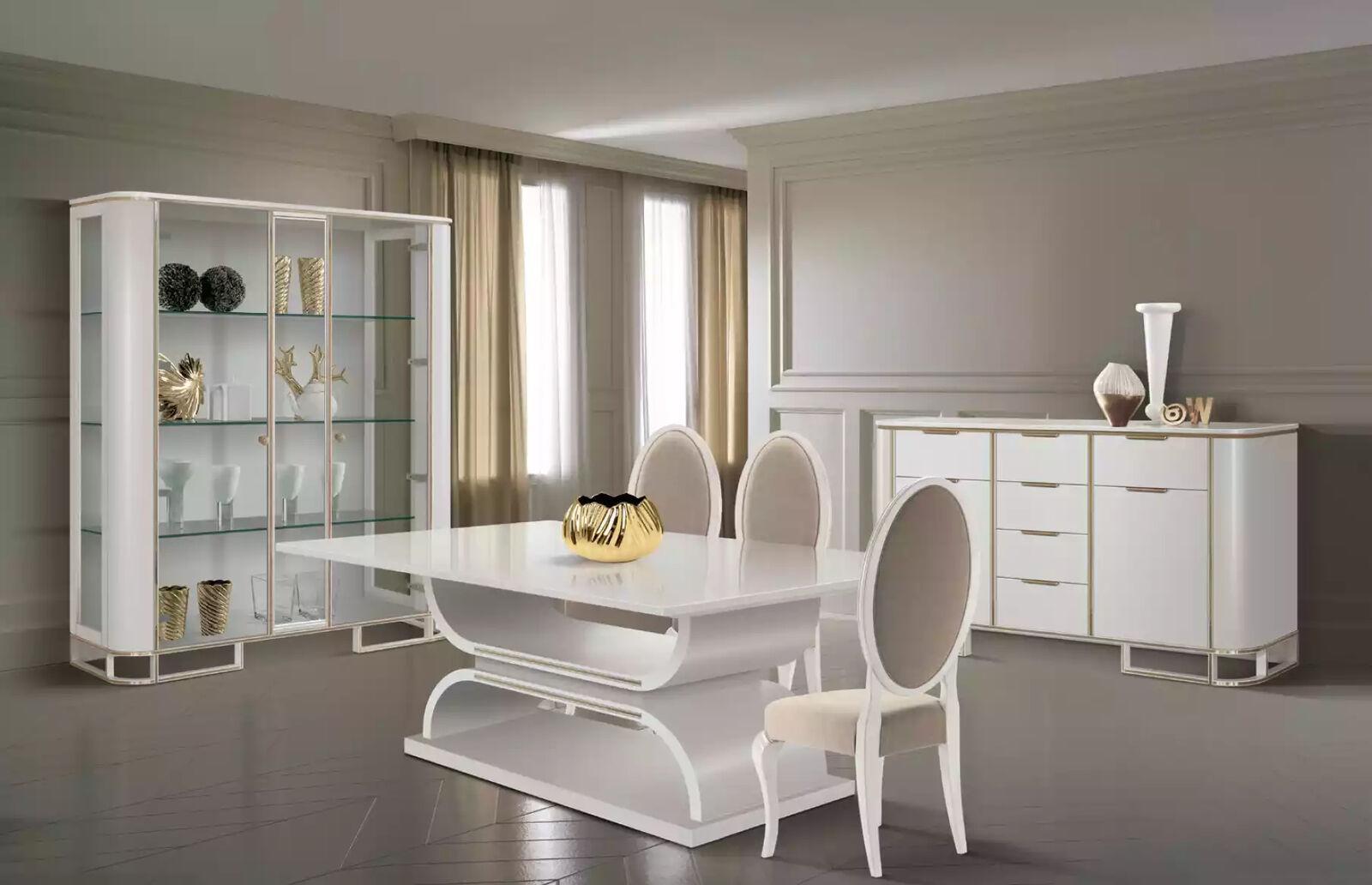Esszimmer Garnitur Set Tisch 4x Stühle Vitrine Komplettes Set Neu 7tlg.