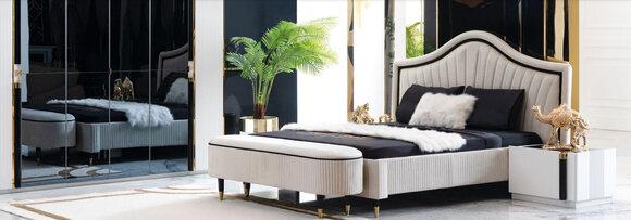 Textil Bett Schlafzimmer Möbel Design Gruppe 5tlg. Set 2x Nachttische Betten Neu