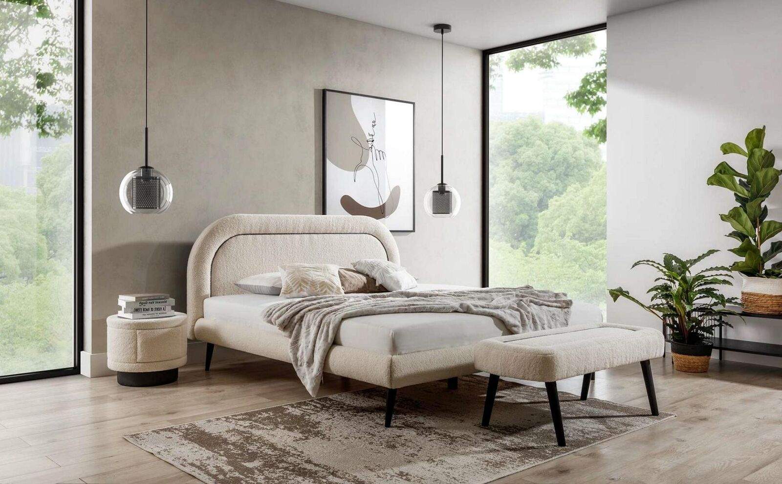 Schlafzimmer Set Weiß Bett Elegantes 2x Nachttische Luxus Hocker Modern .