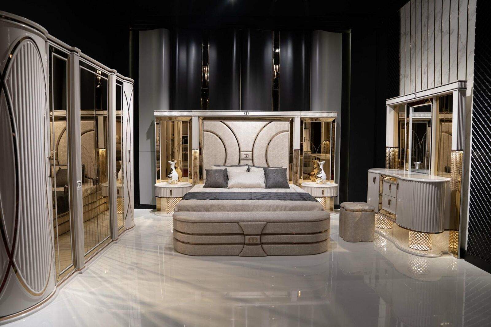 Schlafzimmer Set Komplettes Bett 2x Nachttische Kleiderschrank 7tlg