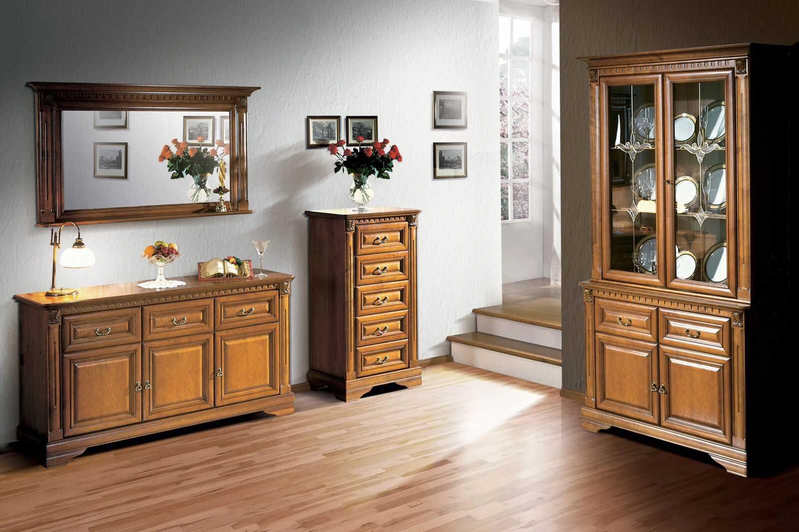Wohnzimmer Schrank Kommode Italien Spiegel klassisches Set 3tlg Holz