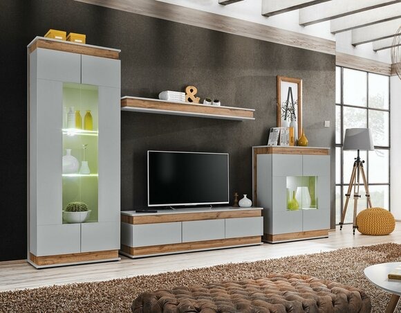 Luxus Wohnwand TV Ständer Holz Möbe Vitrine Wohnzimmer Set 4 tlg Neu